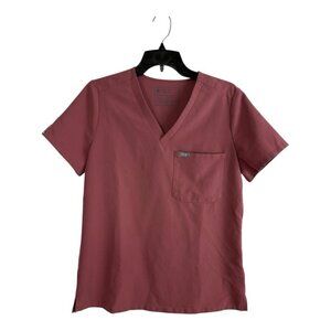FIGS Technical Collection Size Small Pink V Neck Scrub Top Short Sleeve PO 2652